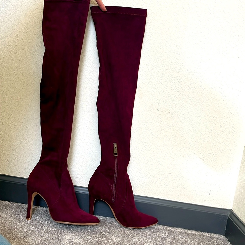 Joie suede thigh-high pointed-toe stiletto sock boots